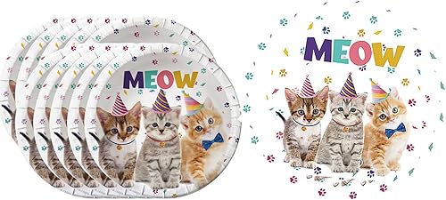 Miniatura 5 de Cat Party Supplies - Juego de vajilla de papel para gatito, platos y servilletas para fiesta de cumpleaños con temática de gato