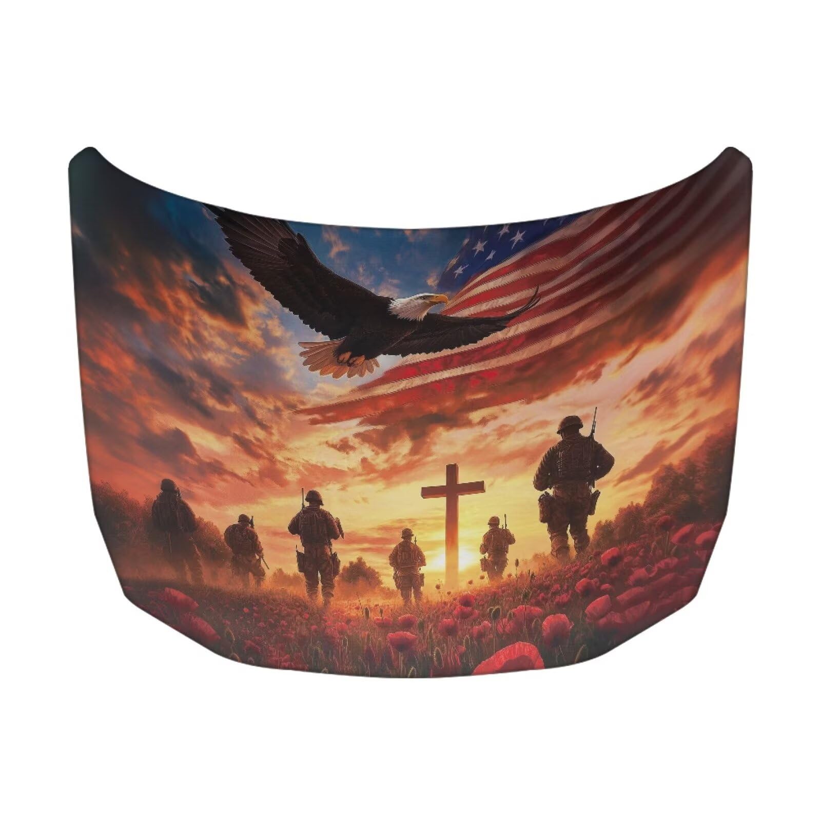 Car Hood Cover Protector USA Flag Design Car Hood Wrap Blankets Veterans Day Decorations Automotive Patriotic Decorative Accessories for Compact Sedans SUVs Pickups Trucks