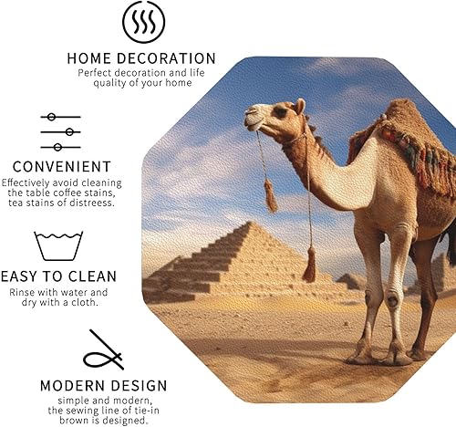 Miniatura 4 de Camel Print Leather Coaster Drink Coasters Set of 4 Waterproof Funny Coaster for Drinks Round Cups Mugs Mat Pad for Kitchen Home Decor