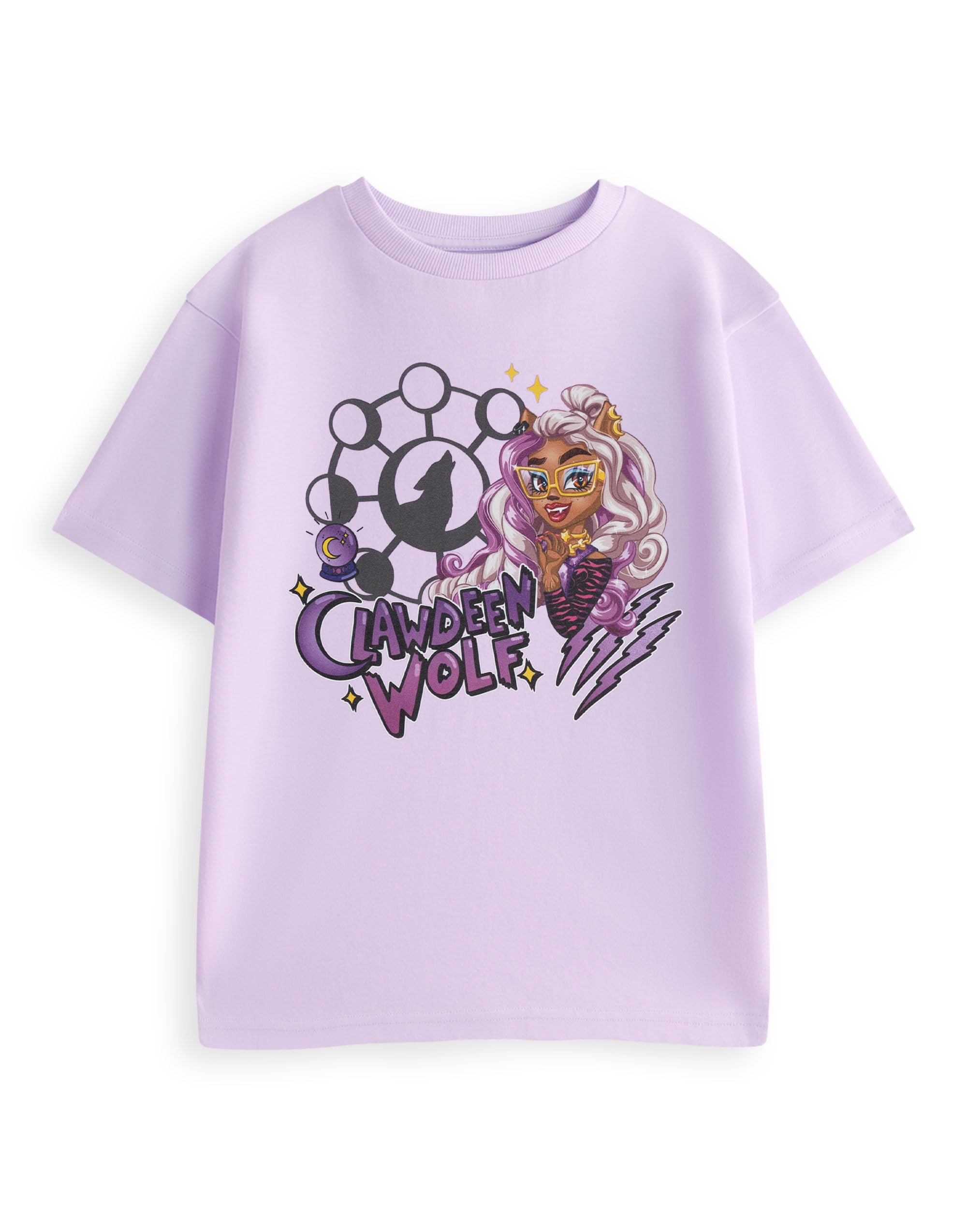 Monster High Girls Clawdeen Wolf - Pink Clawdeen Wolf Pink Graphic Tee | Short Sleeve T-Shirt With Character Print | Crew Neck Cartoon Top | Kids Streetwear Merch - 13-14 Years