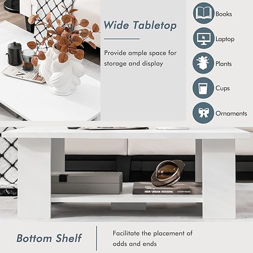 Miniatura 6 de Tangkula Mesa de centro de 2 niveles mesa de cóctel central con mesa grande y 5 patas de soporte mesa de centro rectangular moderna muebles de sala