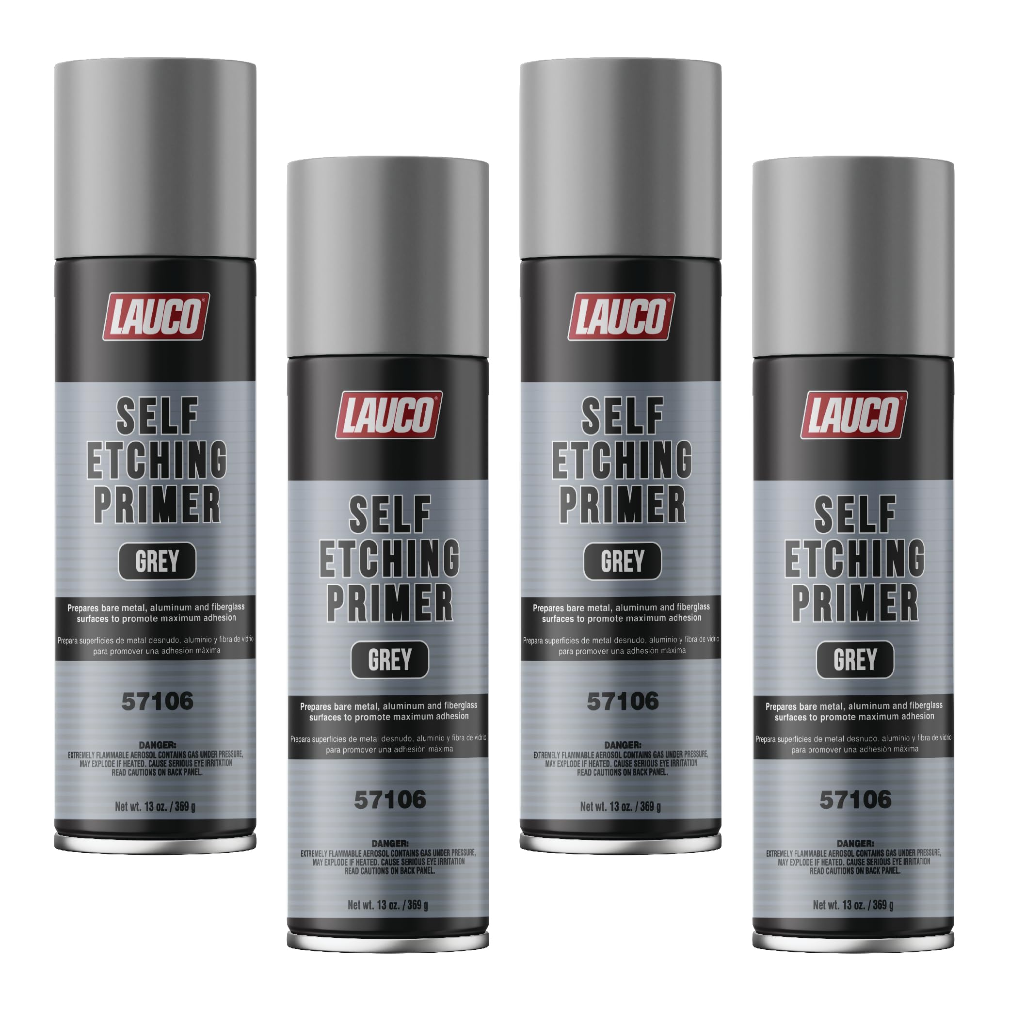 LAUCO Self Etching Primer Grey Aerosol Spray Can 13oz - Pack of 4