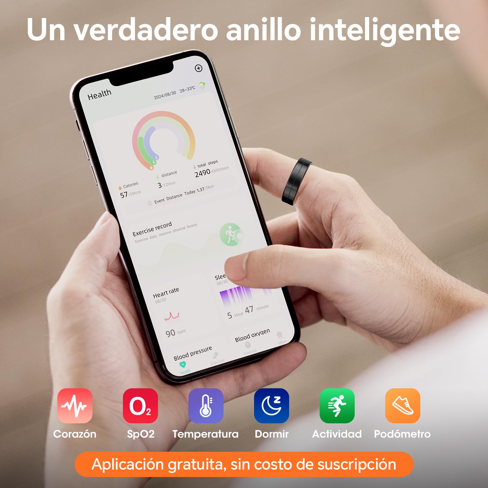 Mingtawn Anillo Inteligente de Salud, Monitoriza Automáticamente la Frecuencia Cardíaca, el Sueño,24/7 Anillos para Hombre y Mujer, sin Suscripción, para Android e iOS (Plata,11)
