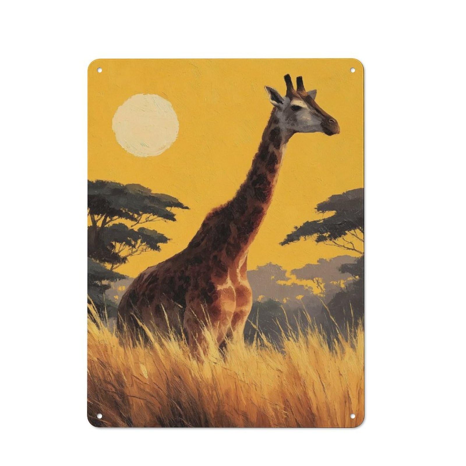 Classic Giraffe in Savannah Painting Metal Wall Sign 40x30cm, Pub Wall Decor for Diner, Restaurant, Shed Or Kitchen