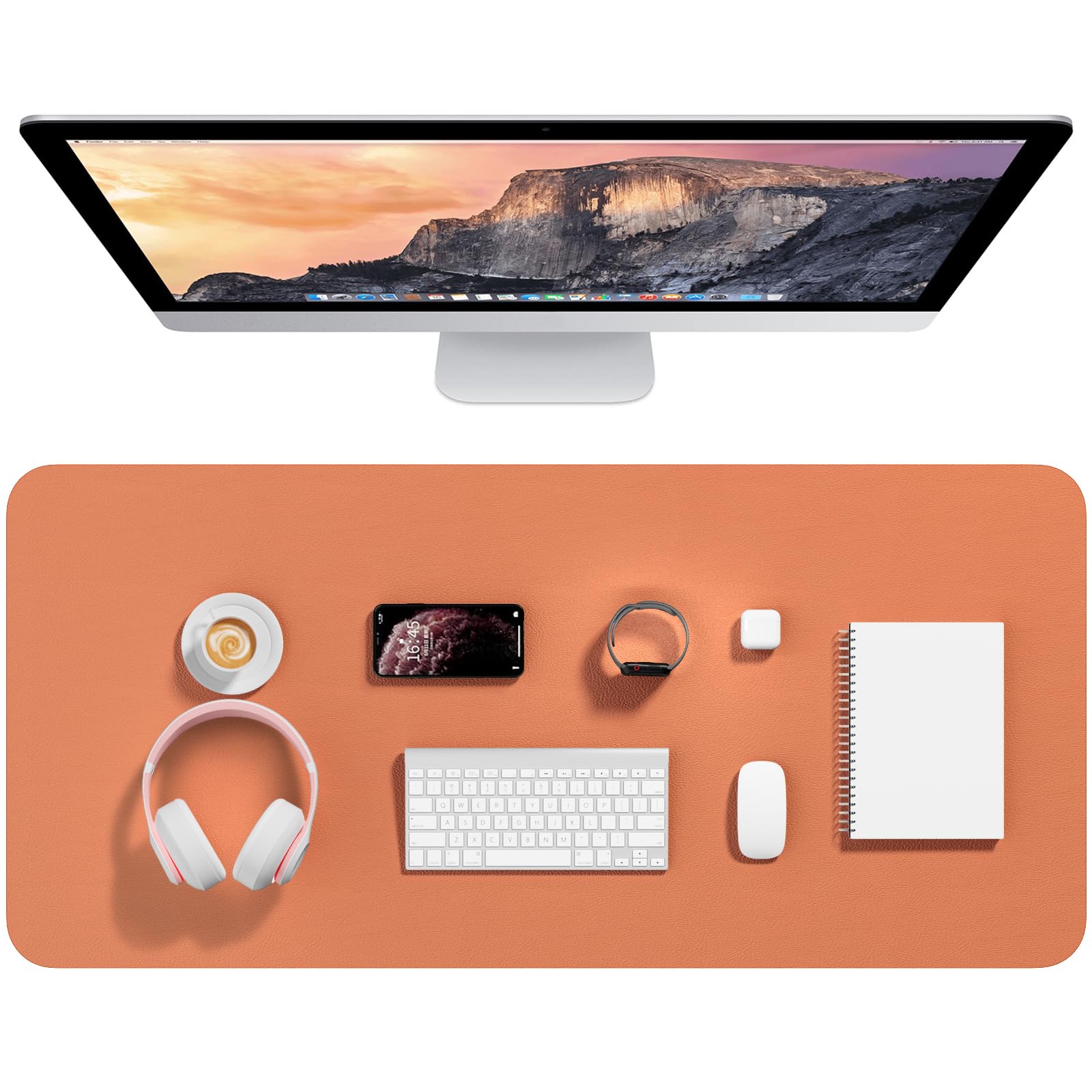Hsurbtra Desk Pad, 35.5" x 17" PU Leather Desk Mat, XXL Extended Mouse Pad, Waterproof Desktop Blotter Protector, Non-Slip Ultra Thin Large Laptop Keyboard Writing Mat for Office Home, Orange Pink โ image 1