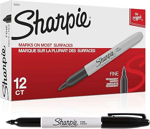 Sharpie SAN-30001 - Marcadores permanentes de punta fina, color negro, 12 unidades