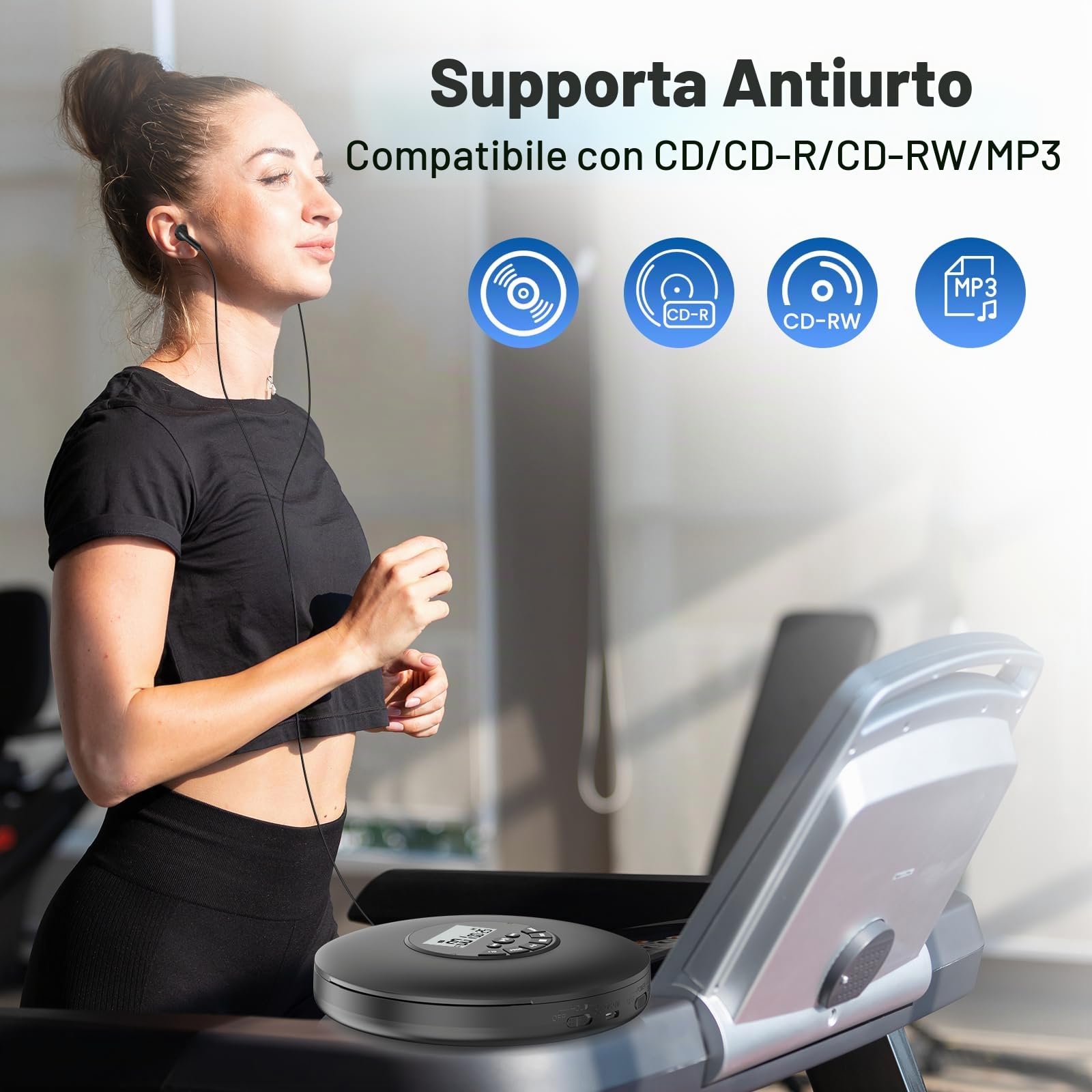Arafuna Lettore CD portatile Compact Discman Personal Music Player Anti-Skip Protection Tracce programmabili Auricolari inclusi