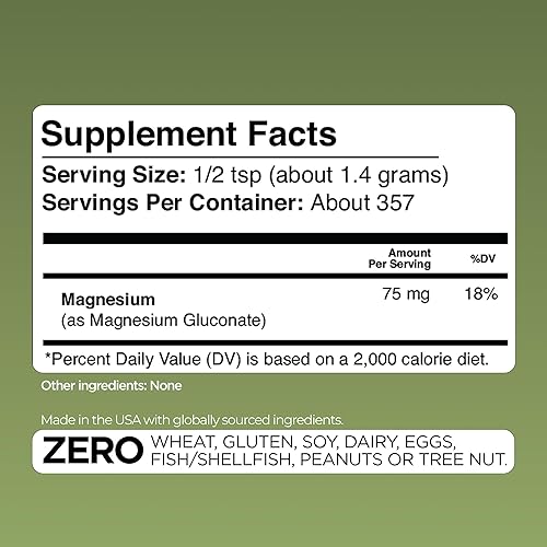 Miniatura 8 de Gade Nutrition - Polvo puro de gluconato de magnesio  17.76 onzas, 0.06 onzas por porción, 357 porciones  Sin OMG, sin gluten, sin relleno,