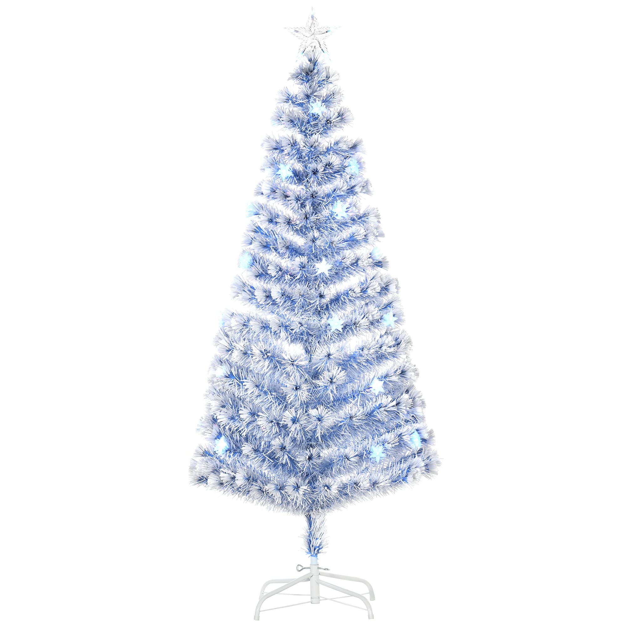 HOMCOM 6FT Artificial Fibre Optic Christmas Tree Seasonal Decoration w/LED Lights Pre-Lit Easy Store White Blue