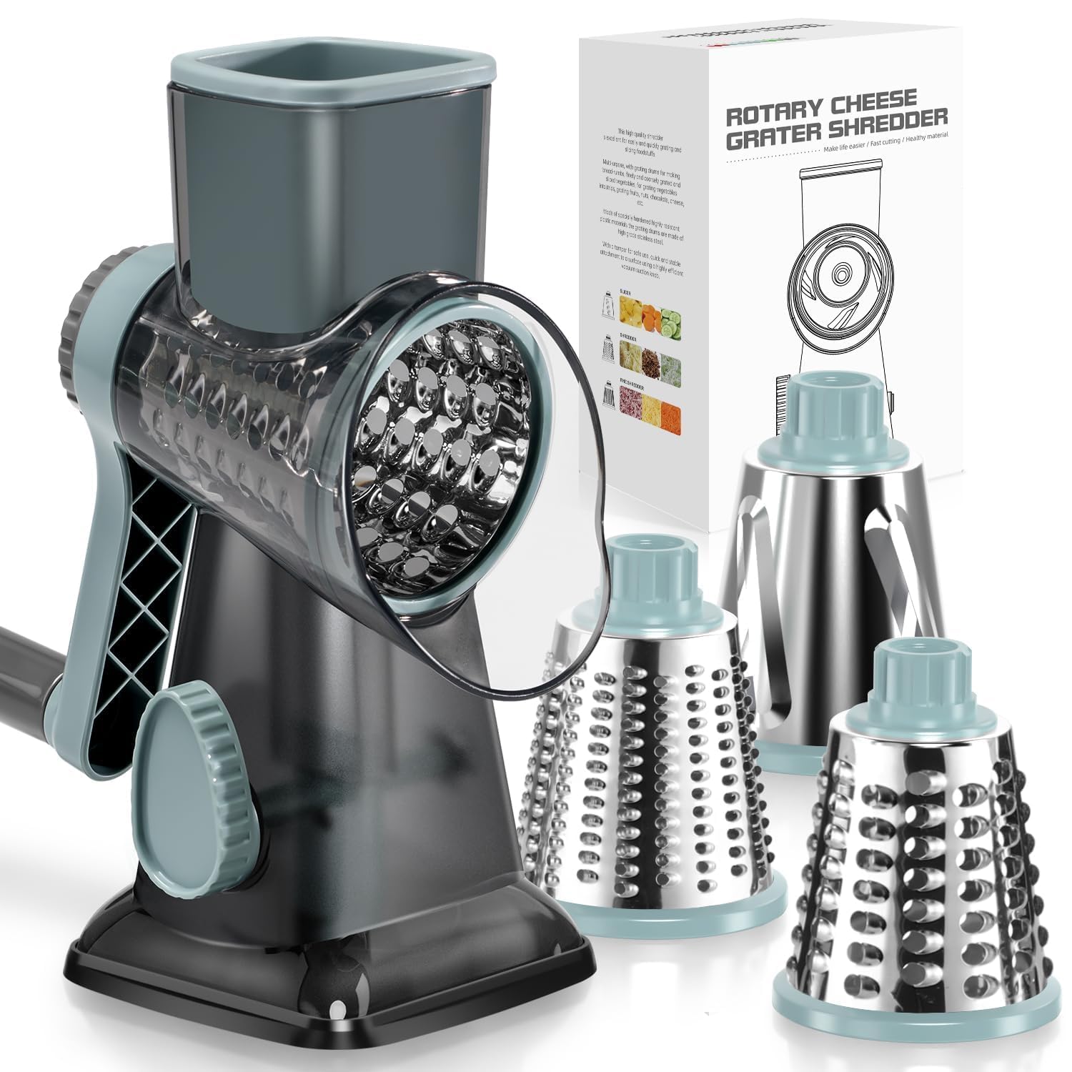 KEOUKE Rotary Cheese Grater, Hand Crank Shredder Slicer