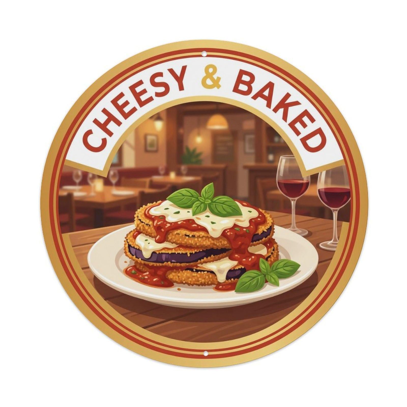 Okahys 8X8inch(20X20cm) Eggplant Parm Vintage Gourmet Food Metal Tin Sign