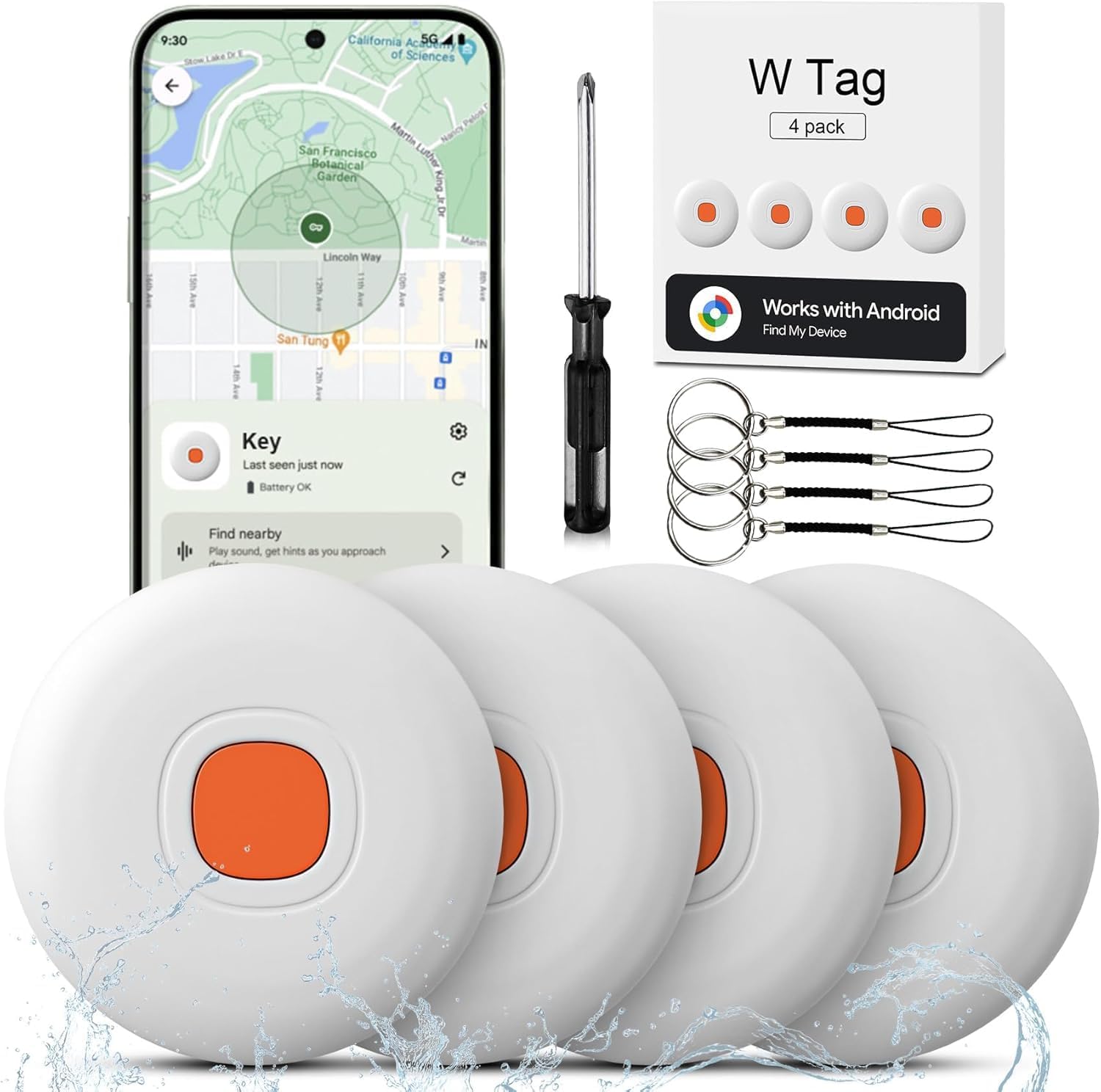 Android Smart Tag, Plotter Set of 4 Works with Google Locate App Android Only, Equipped with Protective Case, IP68 Waterproof, for Keys/Wallets/Suitcases