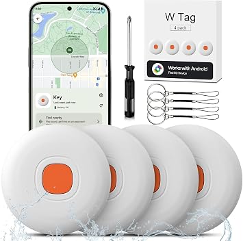 Android Smart Tag, Plotter Set of 4 Works with Google Locate App Android Only, Equipped with Protective Case, IP68 Waterproof, for Keys/Wallets/Suitcases