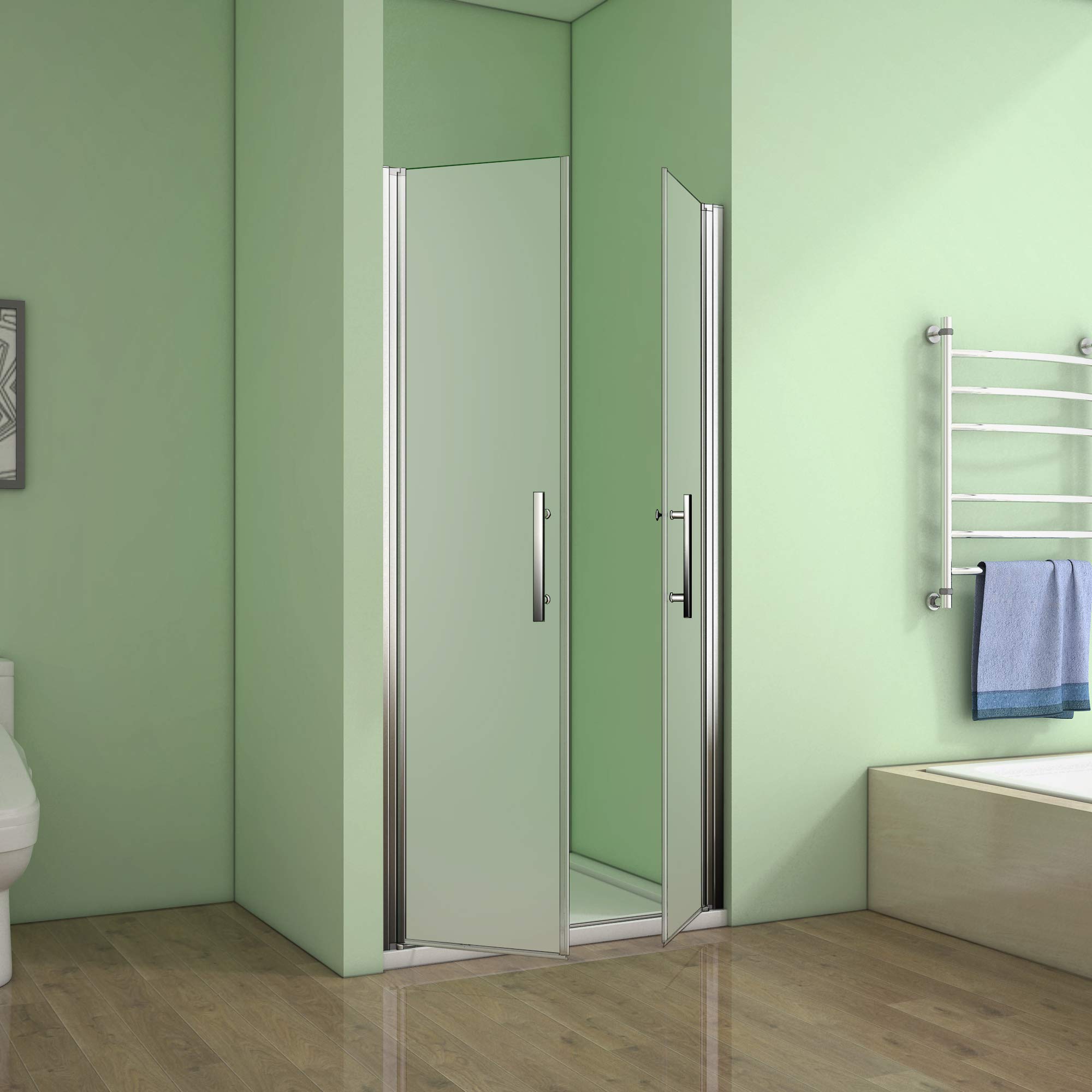 AICA Porte de douche 80x185cm porte battante verre satiné et anticalcaire porte battante en niche