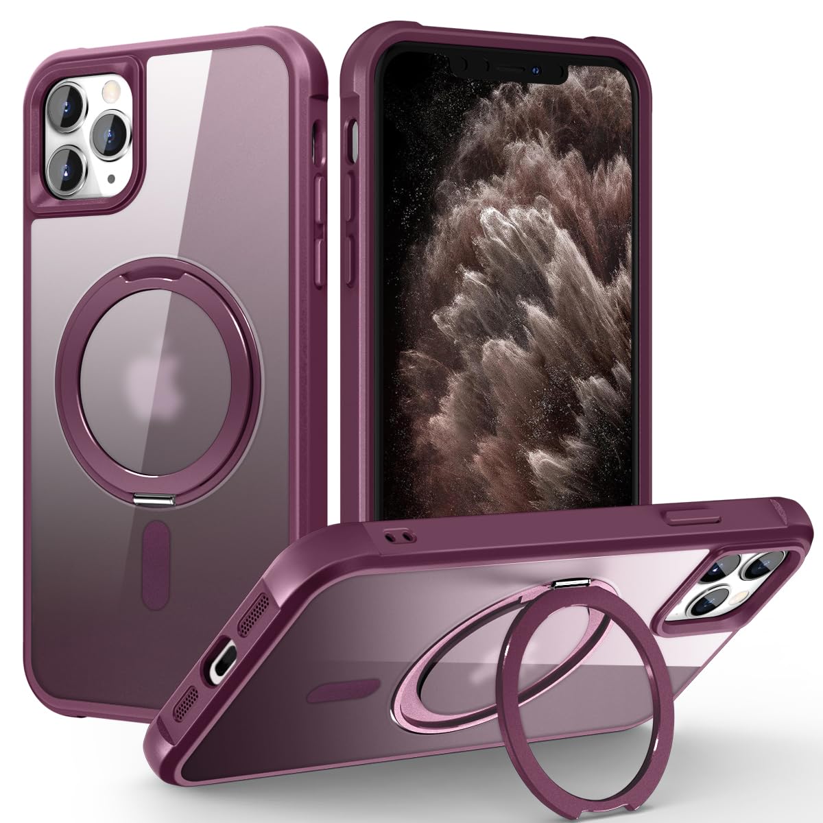 Compatible with iPhone 11 Pro Max Case with Stand 6.5",Wine Red