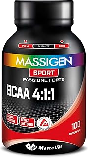 Mass Sport BCAA 4:1:1, 100 Compresse, Integratore di Aminoacidi Ramificati AjiPure® con Vitamina B6, Supporto per Muscoli e Recupero, Senza Glutine e Lattosio