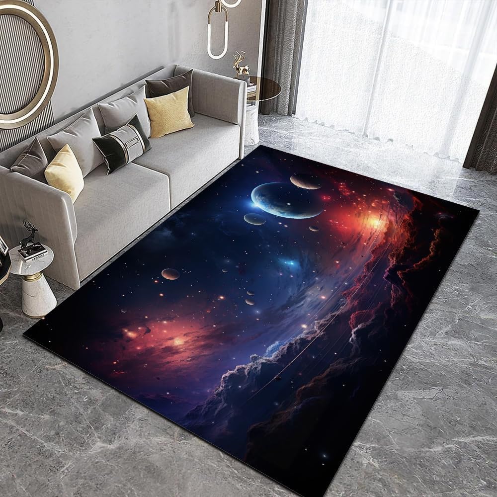 Tapis enfant espace 3D 90x150 cm en polyester lavable