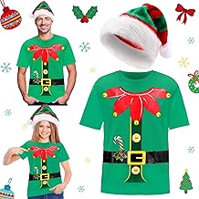 Geyoga 2 Pcs Christmas Elf Shirts for Adult Costume Novelty Funny Christmas Shirt Green Red Elf Hat Unisex for Women Men