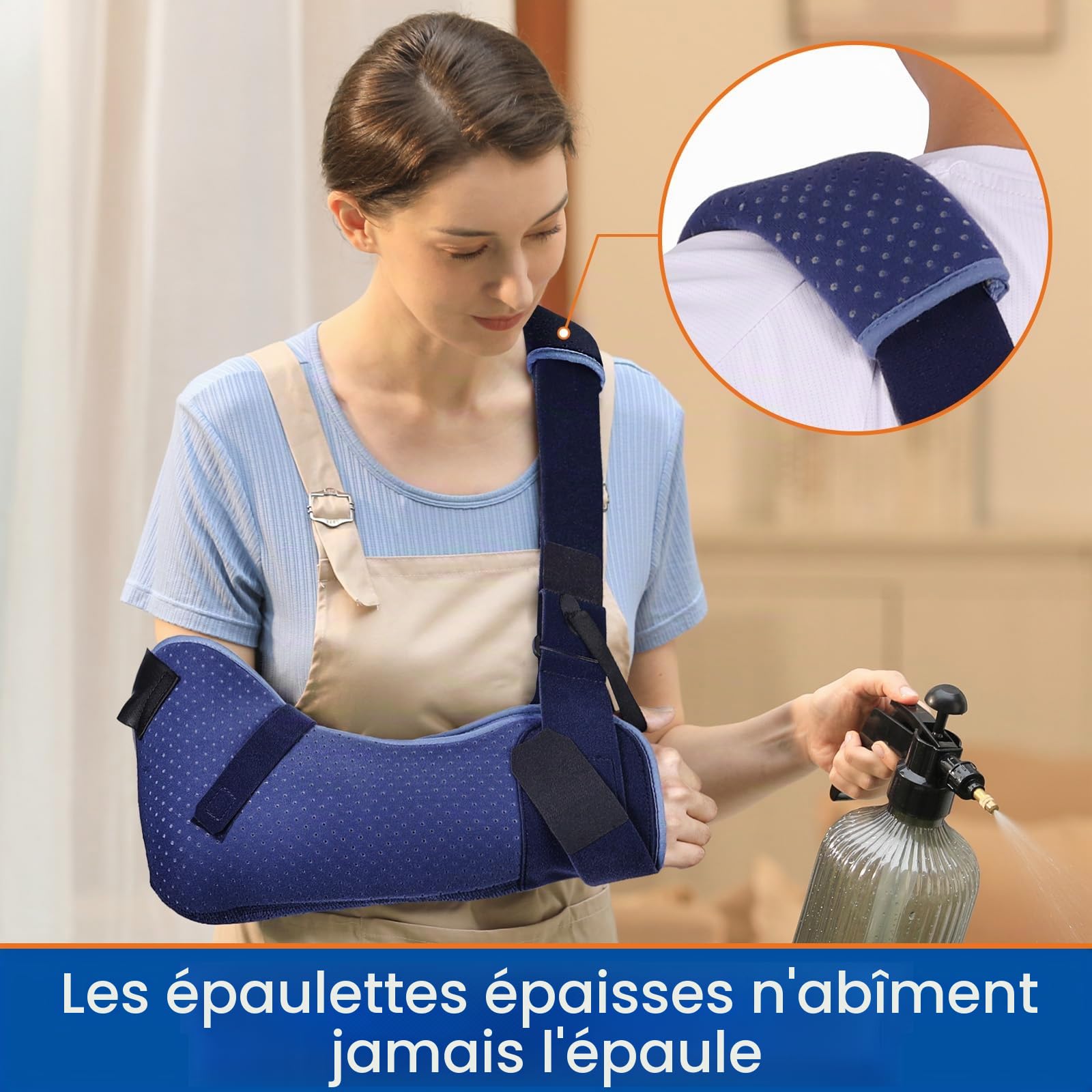 Harnais de bras lors de blessure à l'épaule, support d'épaule avec sangle de taille pour déchirure de la coiffe des rotateurs, main, poignet, coude(version confort, droite, L, 102-130cm)