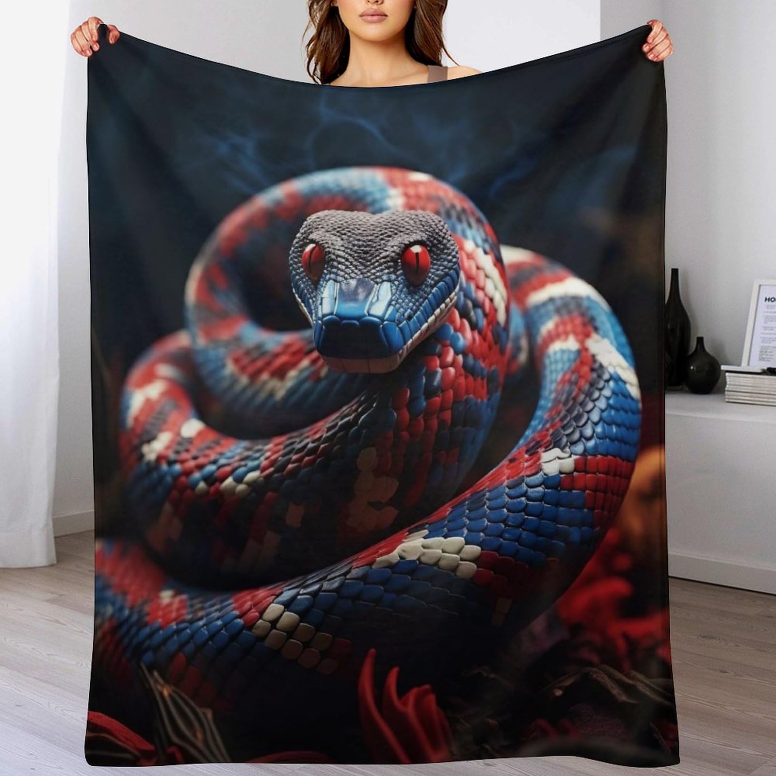 Couverture plaid imprimé serpent en flannel molleton 100x130 cm pour lit