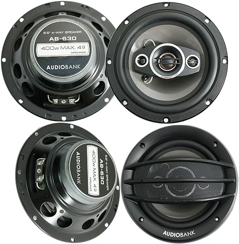 4 altavoces coaxiales estéreo Audiobank AB-630 de 800 vatios de manejo de potencia de 6.5 pulgadas de audio para automóvil de 4 vías con respuesta