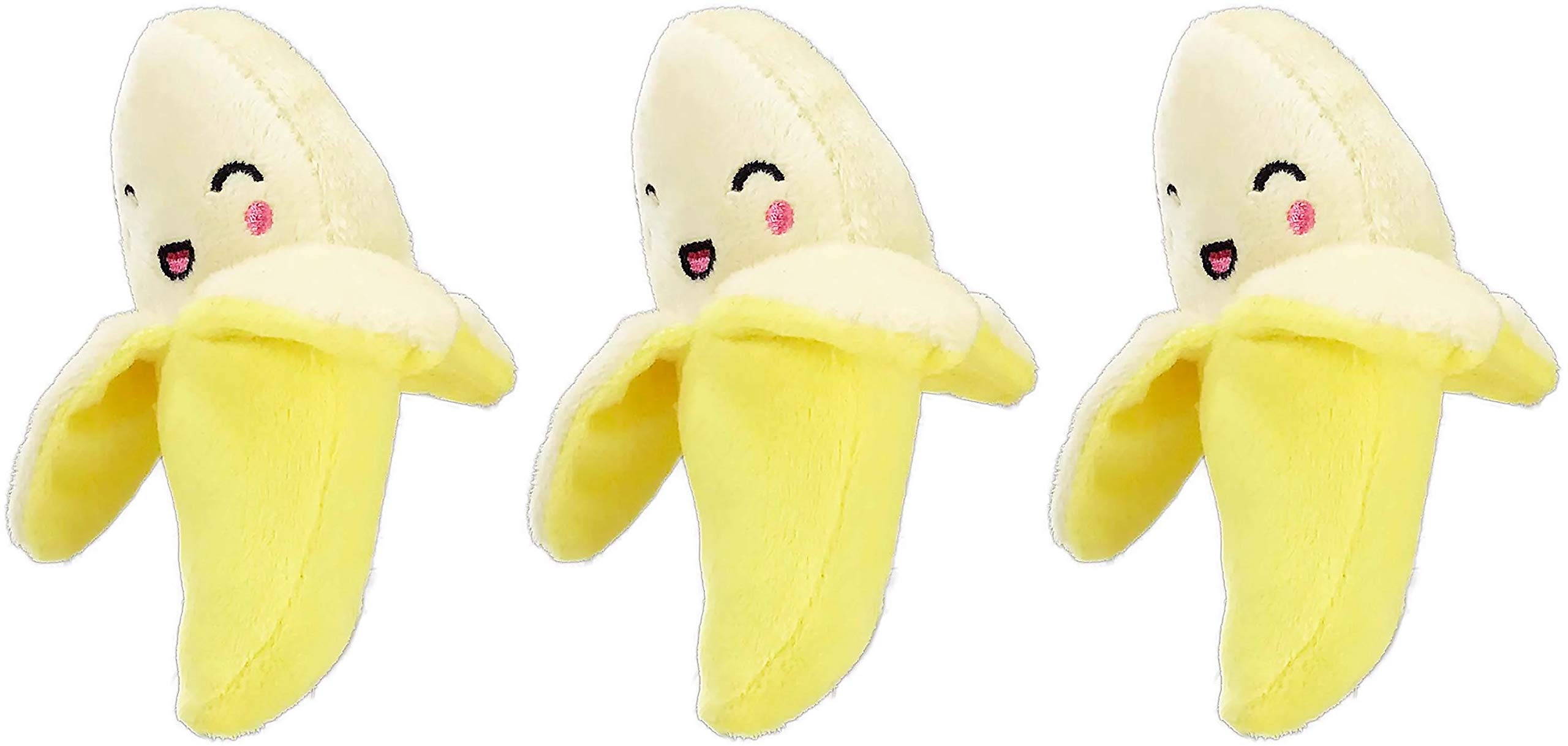 PetSport 3 Pack of Tiny Tots Foodies Banana Plush Dog Toys with Squeakers, 5 Inch
