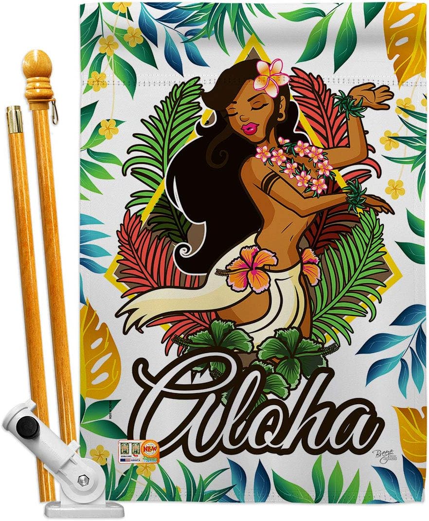 Hula Girl House Flag Summertime Fun and Sun Beach Pool Luau Tropical Party Season Outdoor Sunny Small Decorative Gift Yard Banner Made In USA 28 X 40