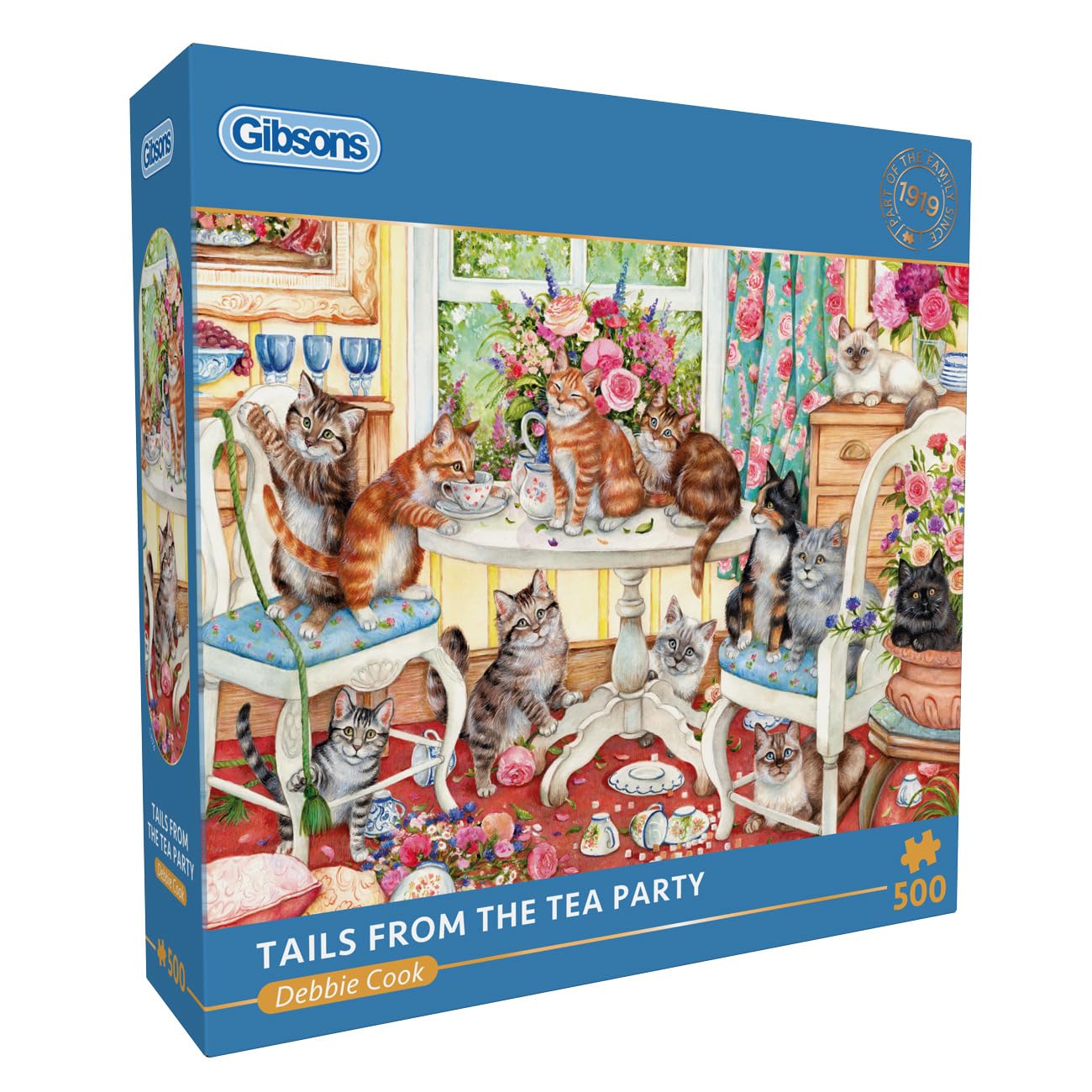 Gibsons Tails from the Tea Party 500 Piece Jigsaw Puzzle for Adults – Charming Cat Afternoon Tea Party Scene Artwork by Debbie Cook – Whimsical Design – Premium Sustainable Puzzle Made in UK/EU