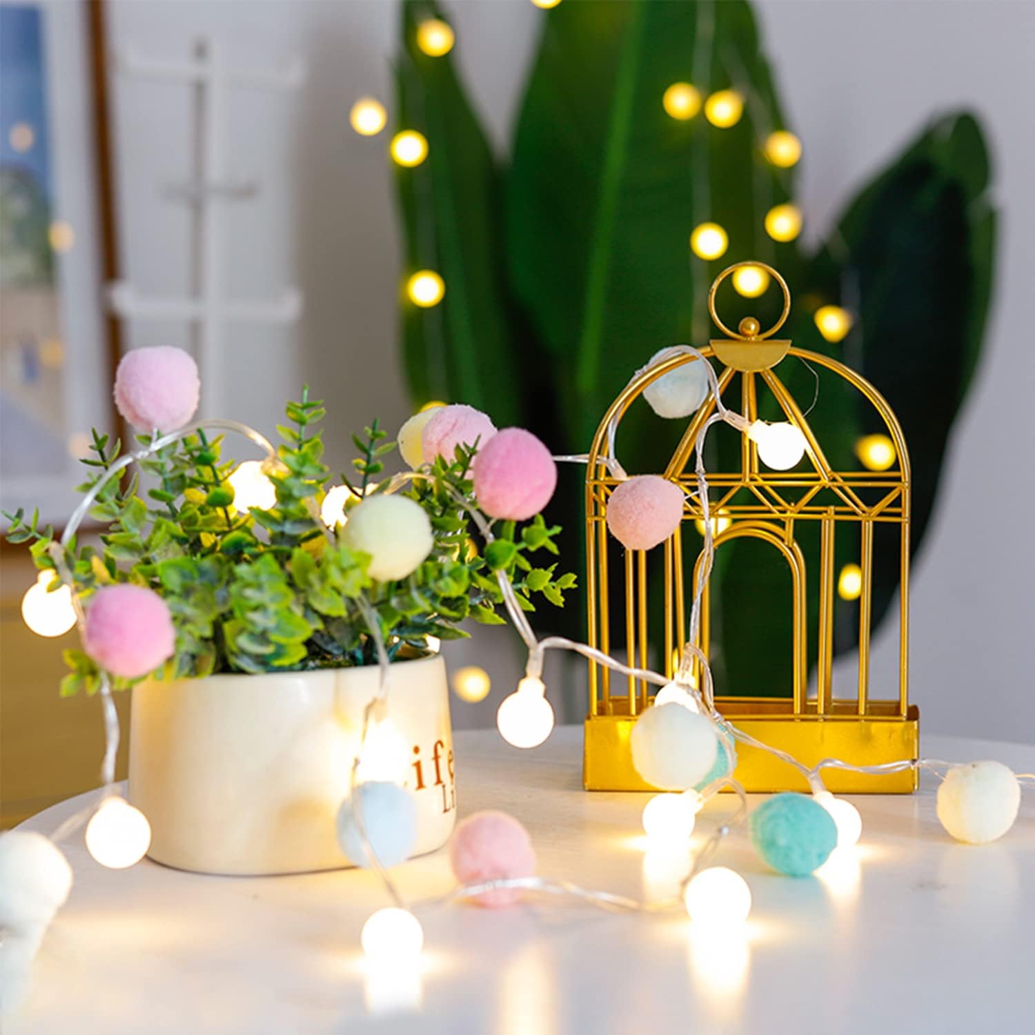 ChiRee Indoor String Lights 6.56 Feet Pom Poms Fairy Lights