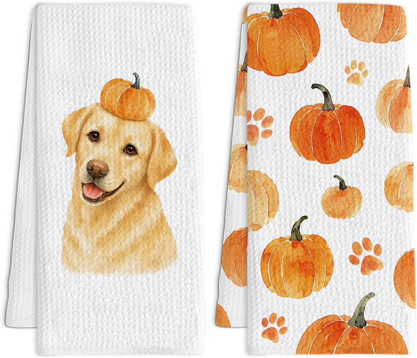 Labrador Retriever Kitchen Towels Set of 2, Fall Pumpkin Dish Towel