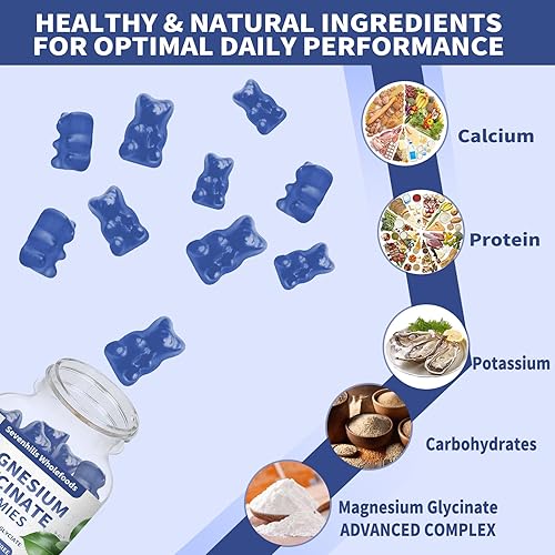 Miniatura 3 de Gomitas de glicinato de magnesio de 1000 mg, suplemento de magnesio y potasio sin azúcar para relajación, calma, alivio del estrés y apoyo para