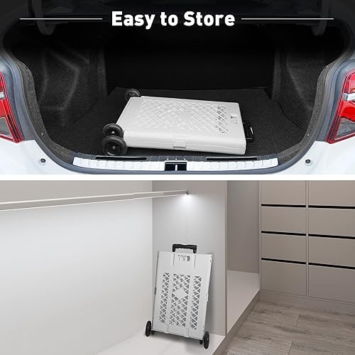 Miniatura 7 de 3 cajas plegables con ruedas, cesta plegable resistente con mango telescópico, carrito rodante de capacidad de 66 libras para lavandería, blanco,