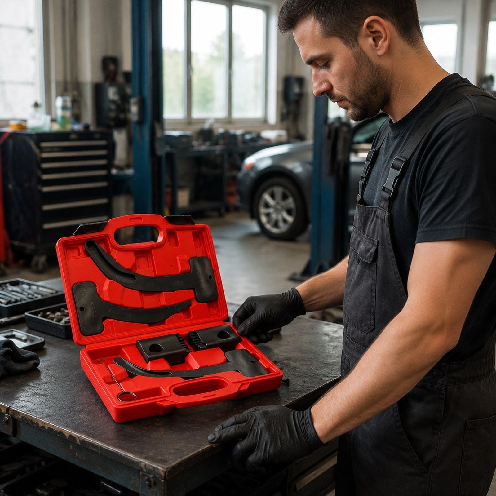 Bloccaggio Albero a Attrezzi Temporizzazione Motore Kit Accessori Veicoli Valigetta Robusta Adatto a Officina Manutenzione Garage Riparazione, Nero