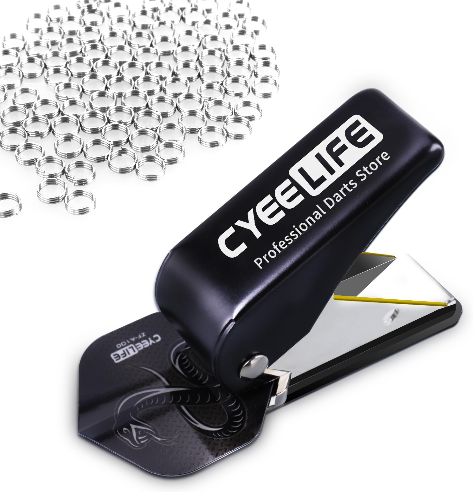 CyeeLife Dart Accessory: Flight Hole Punch Tool with 100 Spring Rings (Steel and Soft Tip Darts)