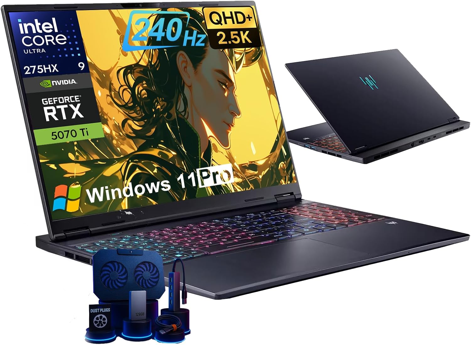 acer Predator Helios Neo 16-inch Gaming Laptop Computer - 16" 2.5K 240Hz, Intel Ultra 9 275HX(Up to 5.4GHz), NVIDIA RTX 5070Ti 12GB GDDR7, RGB KB, Win 11 Pro, w/Accessories(32 GB RAM, 2 TB SSD)