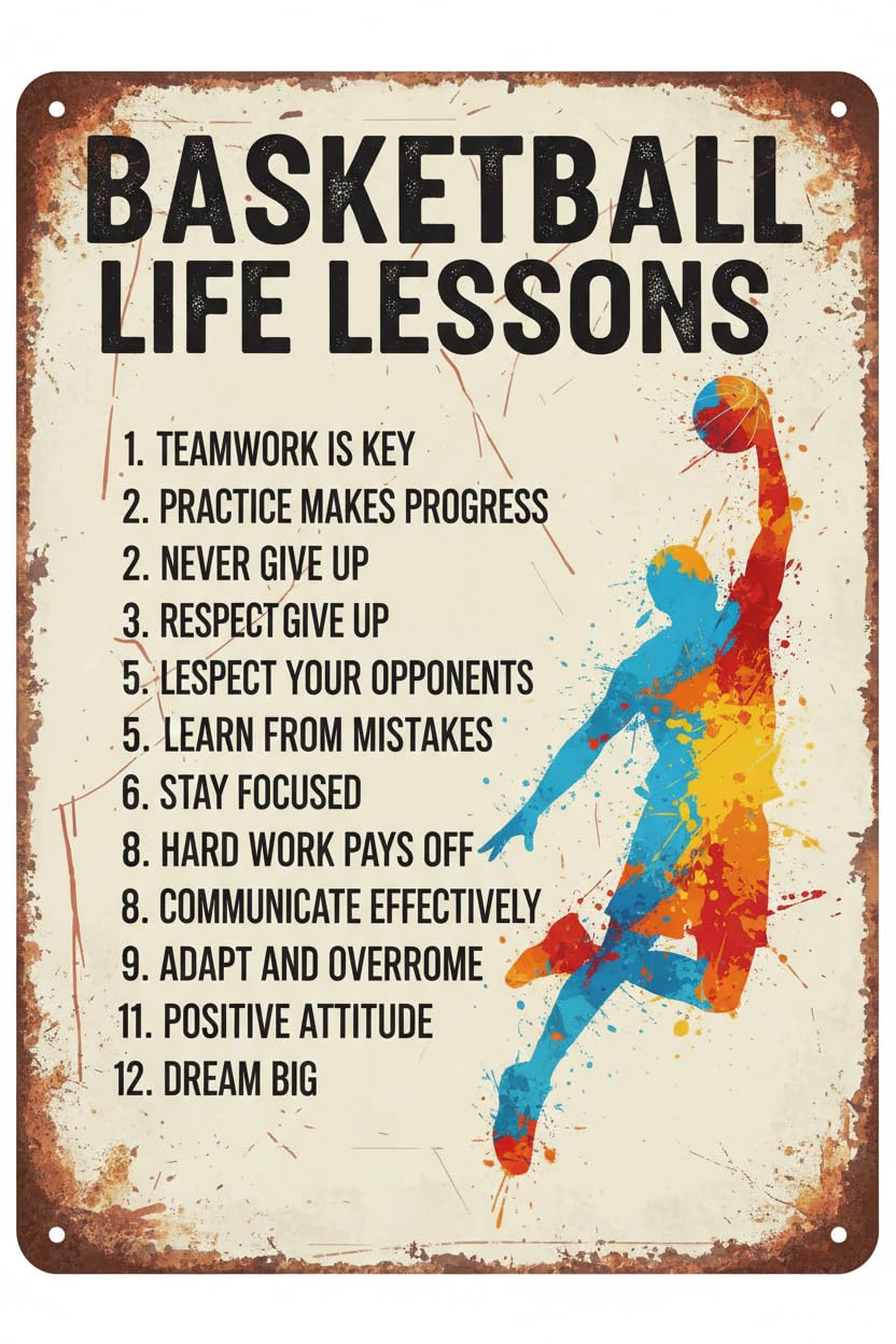 Inspirational Basketball Life Lessons Tin Sign, 8x12 Inch