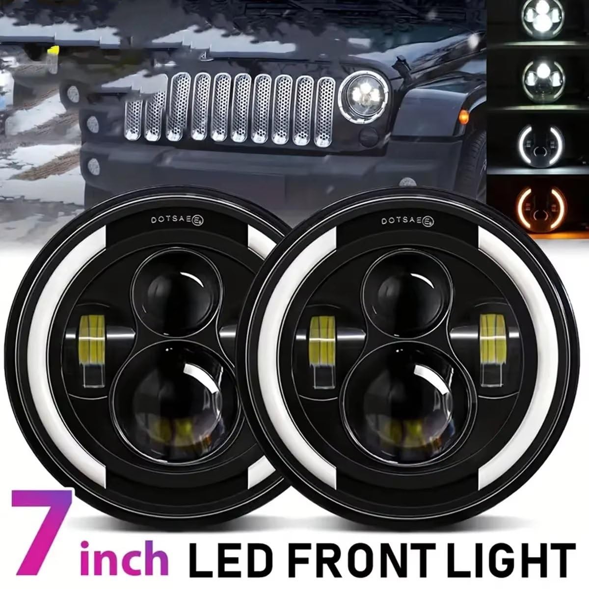 Moto Faro Fanale Faro 7 Pollici Rotondo 4 Lampadine LED con Design Doppio Colore Angel Eye per Suzuki per Samurai SJ410 per Wrangler JK per Lada per Niva 4x4