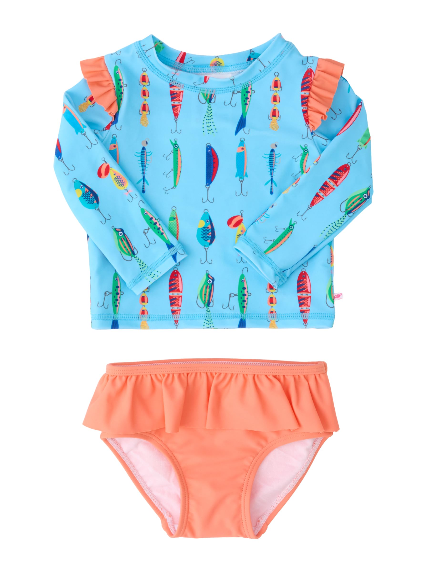 RuffleButts Baby Girls Modern Skirted Rash Guard Bikini - UPF 50+ Sun Protection Swimsuit