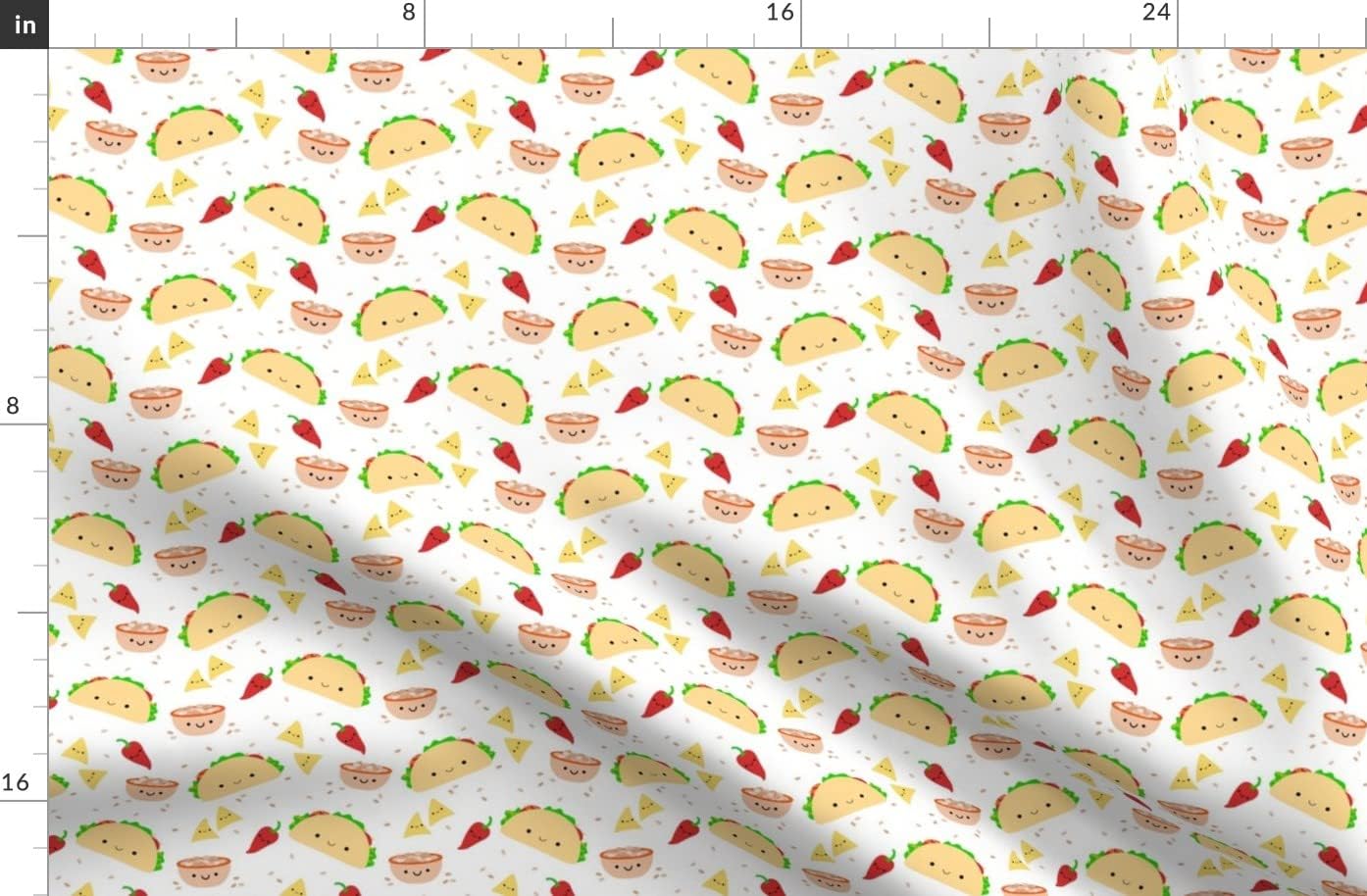 Spoonflower Fabric - Taco Tuesday Mexican Fiesta Cinco De Kawaii Cute Printed on Organic Cotton Sateen Fabric by The Yard - Sewing Quilting Apparel Home Decor