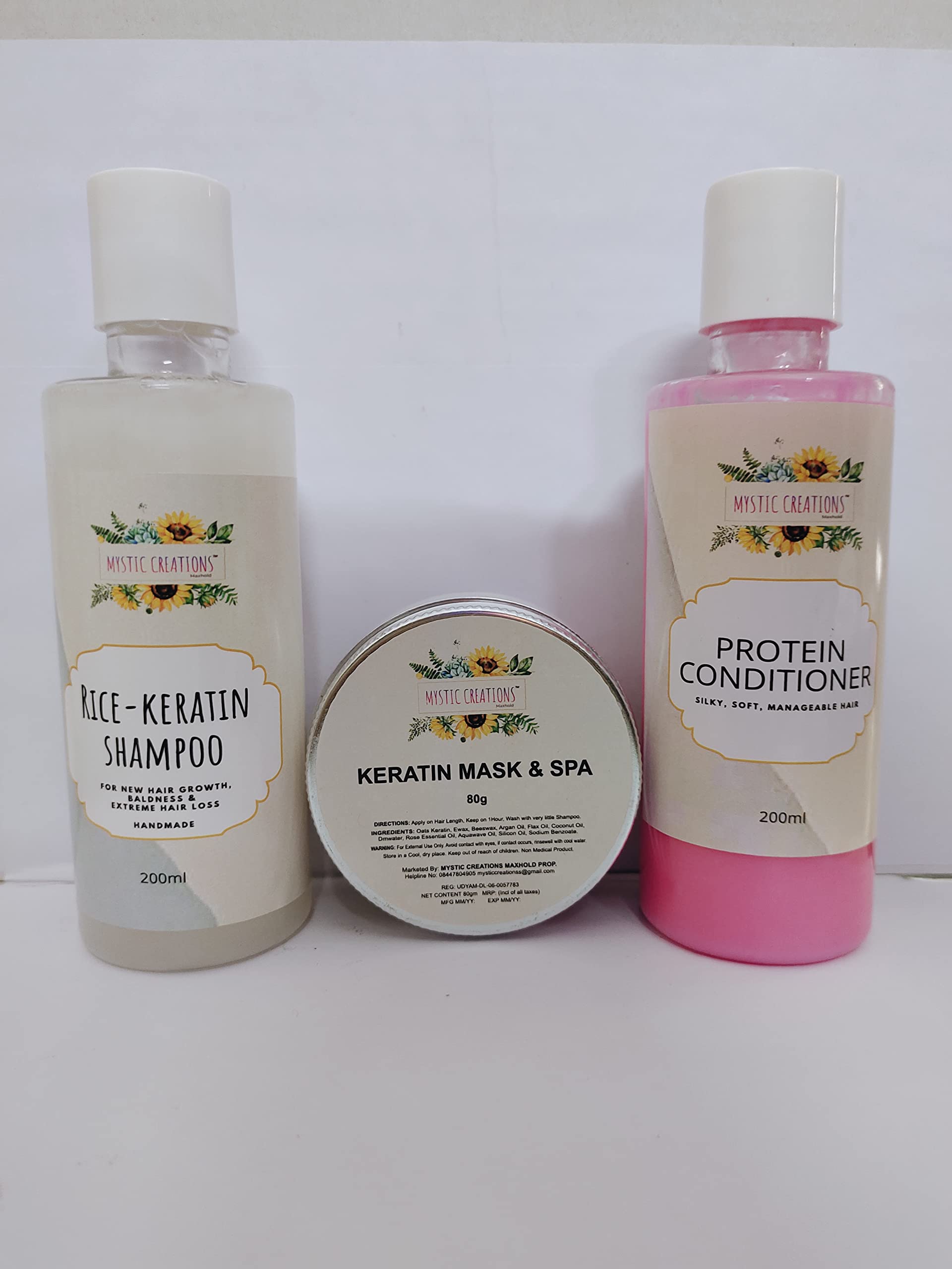 Mystic Creations Rice Shampoo Combo Keratin Hair Mask & Protein Conditioner Enriched Natural Ingridients |Strengthen Strands, Stimulate Weak Roots, Boost Shine & Add Volume To Hair