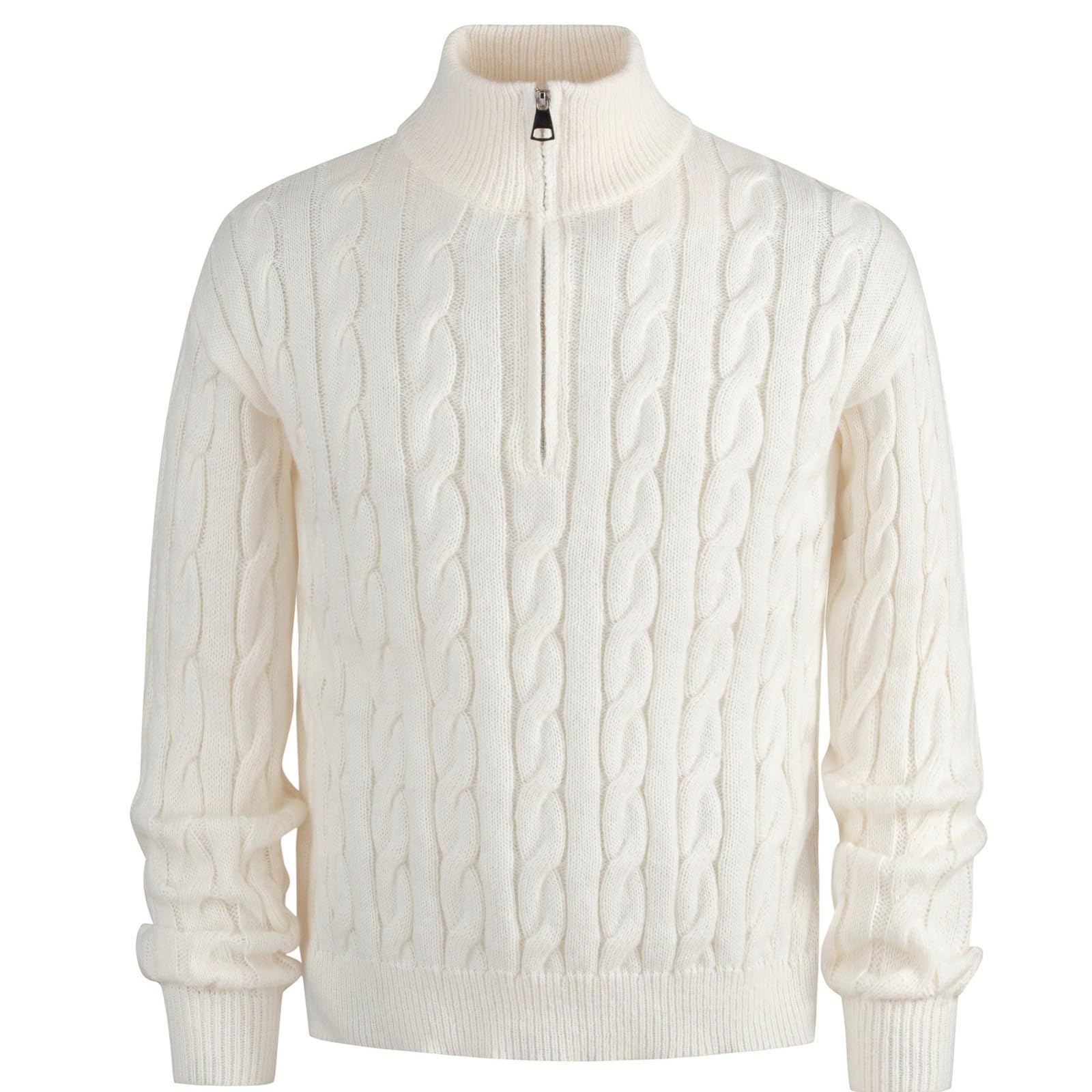Generisch Jersey de cuello alto para hombre, diseño trenzado, cuello alto, suéter con cremallera de 1/4, jersey clásico de invierno, punto fino, polo básico con cremallera