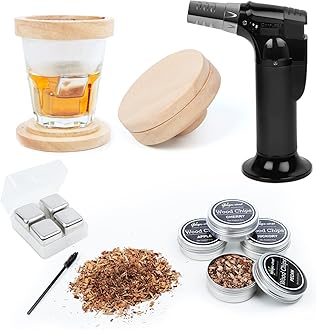 Cocktail Smoker Kit with Torch and Wood Chips-Old Fashioned Chimney Drink Smoker for Cocktails,Whiskey & Bourbon,Ideal Gifts for Men,Boyfriend,Husband,Dad (No Butane) (Smoker kit with Torch)