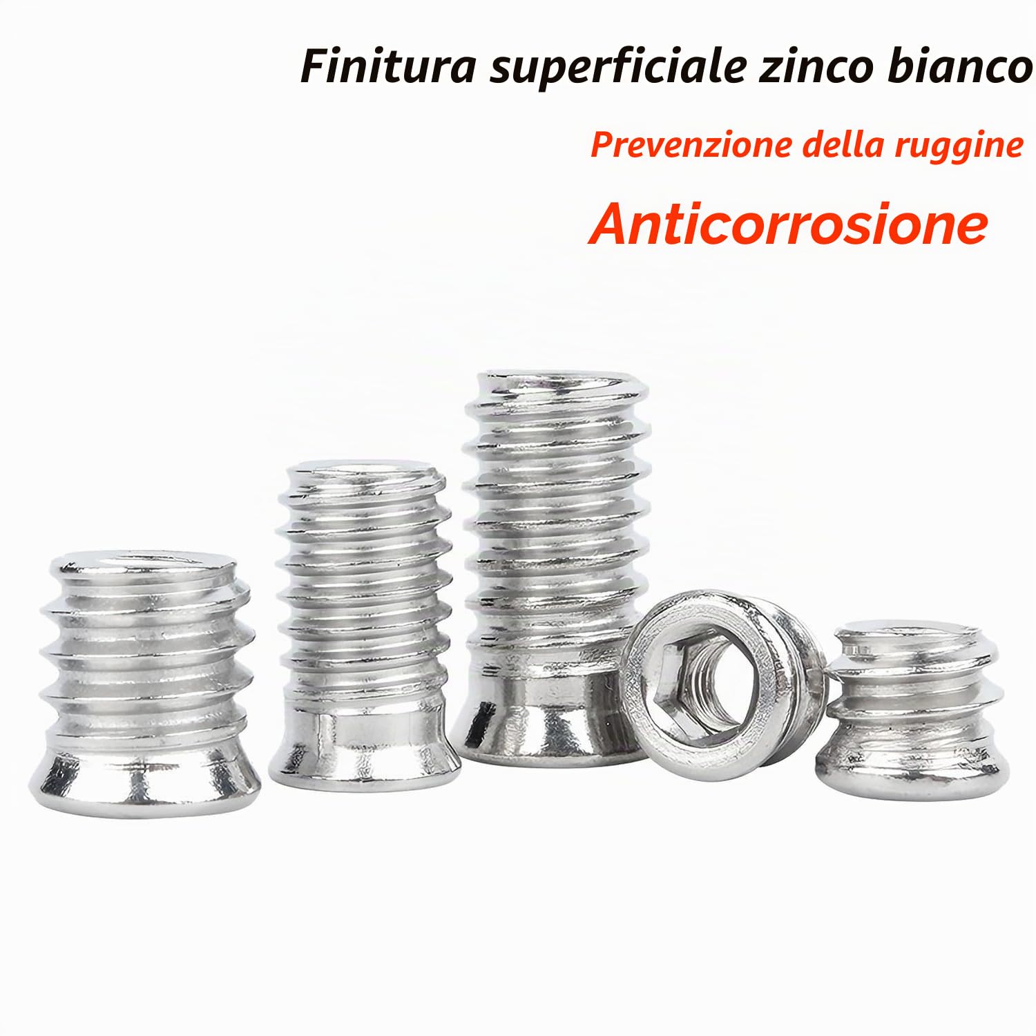 25 Pezzi Dadi Filettati, M5 x 12mm Inserto Filettato in Legno, Dadi Esagonali per Mobili in Legno, Vite a Esagono Incassato in Acciaio al Carbonio