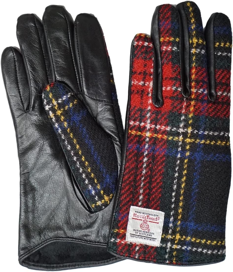 [スリーピング シープ] ハリスツイード 可愛い 3デザイン 裾カーブ 裾リボン 裾カウス レザー コンビ レディース スマホ対応 革 手袋 裏ボア ケース付