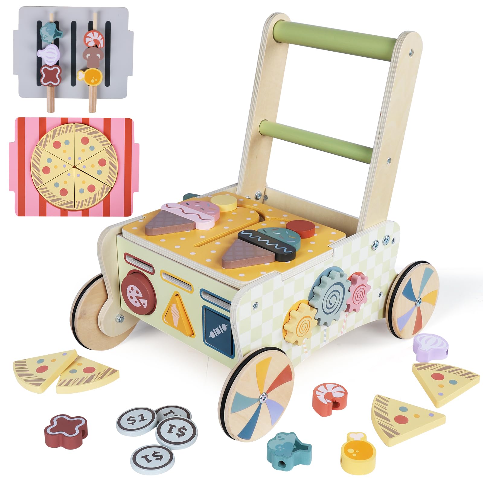 Kitchen Montessori Walker z drewna, zabawka Baby Walker z regulowaną prędkością