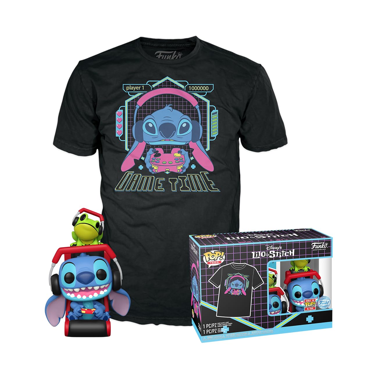 Funko Pop! & tee: L & S - Gmr Stitch with Frog with Frog - XL - Lilo and Stitch - Camiseta, Franela - Ropa con Figura de Vinilo Coleccionable - Idea de Regalo - Juguetes y Camiseta de Manga Corta