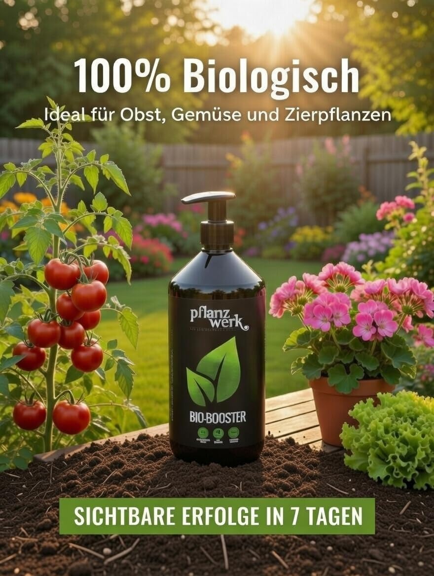PFLANZWERK® Pflanzendünger BIO-BOOSTER - 100% Biologisch - 100% Vegan - NK-Flüssigdünger 5l *Langzeitwirkung* *Perfekter Grünpflanzen, Obst und Gemüse Bio-Dünger* *Premium Markenqualität*