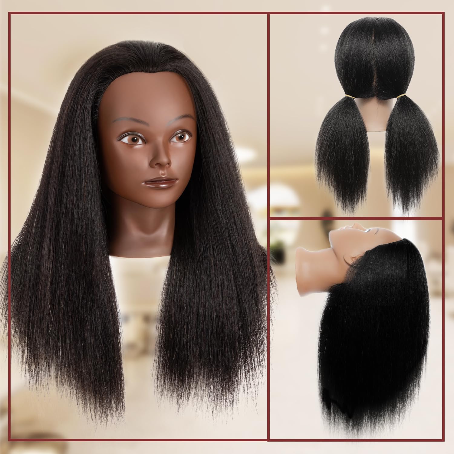 Ineffable 16" Trainingskopf Schaufensterpuppenkopf mit Echthaar Puppenkopf mit Haaren 100% Echthaar Schaufensterpuppenkopf Puppentrainingskopf mit freiem Klemmhalter (C14)