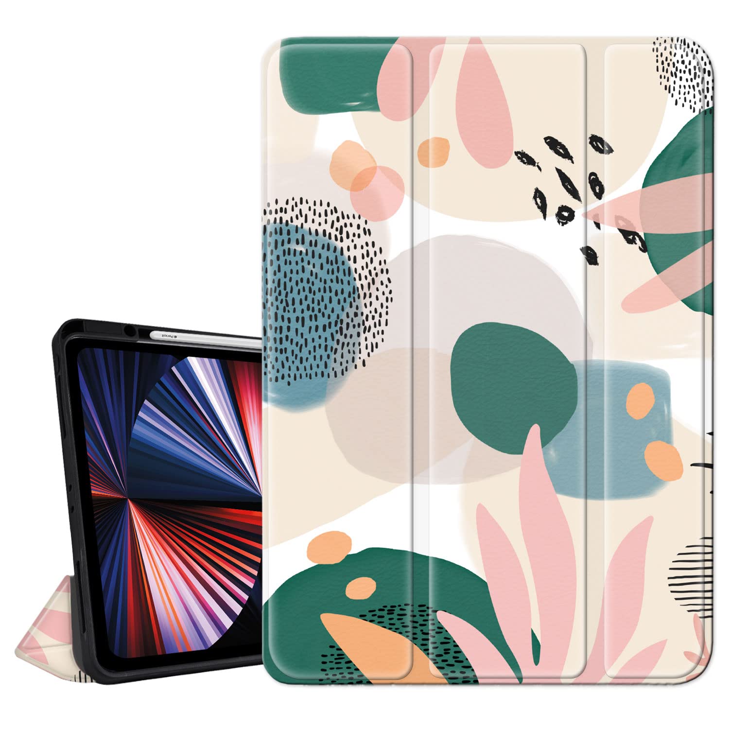 Hi Space iPad Pro 12.9 Case 2022 2021 2020 2018 6th 5th 4th 3rd Gen with Pencil Holder, Art Graffiti Trifold Stand Protective Shockproof Cover Auto Sleep Wake