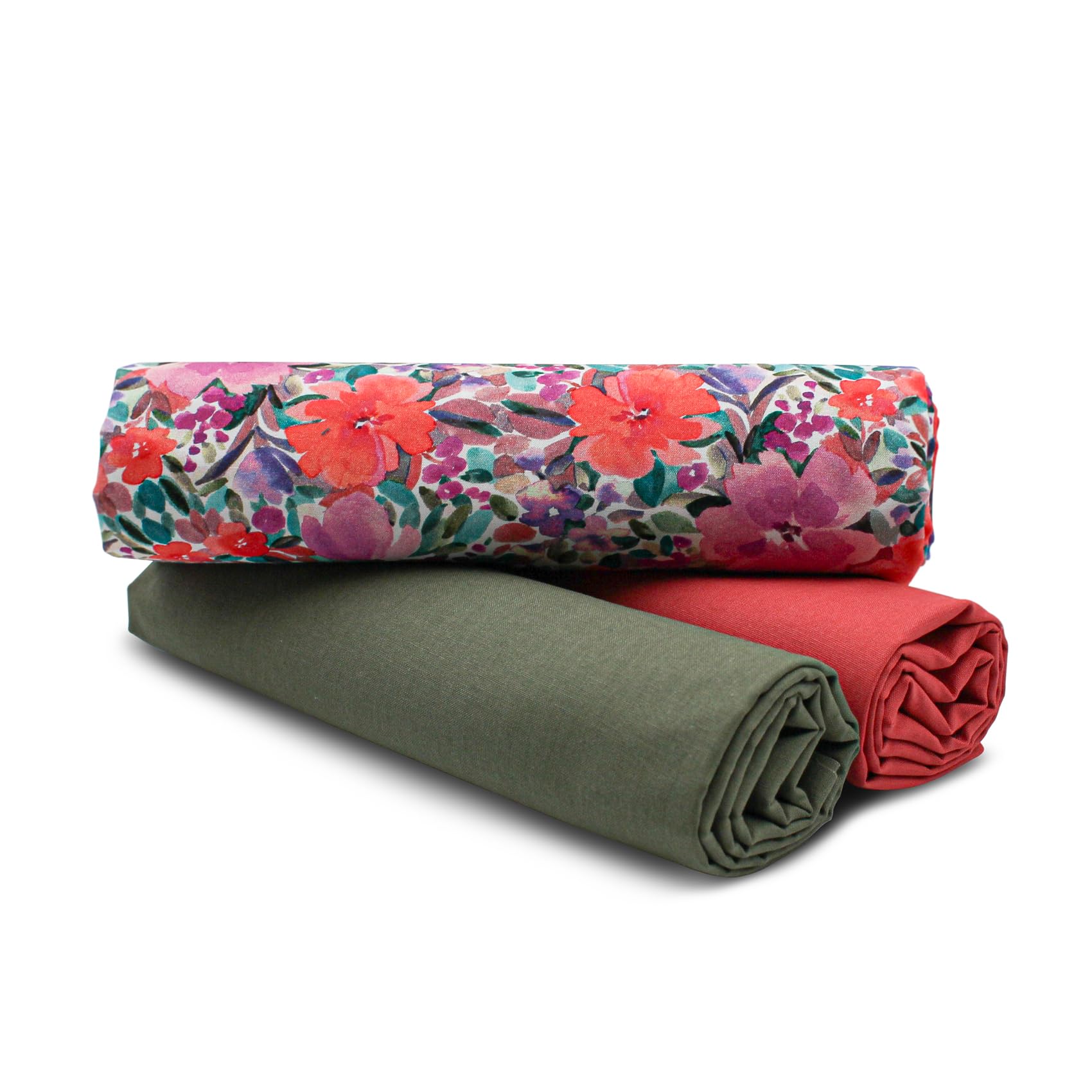 VmG-Store Set of 1.5 m cotton fabric designer fabric + 2 x plain colour coordinated 100% cotton material selection (flowers, set 83)